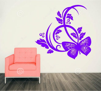 Sticker decorativ fluturi si verdeata