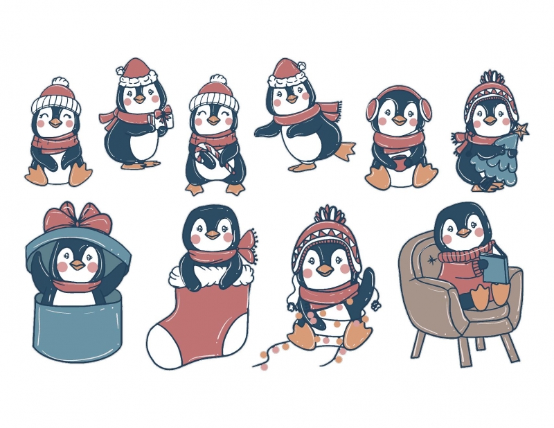 Pachet stickere pinguin de craciun